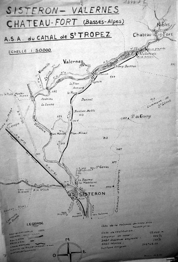 Daniel THIERY (1937-2017)-2 1 Plan du canal daté du 16 juin 1952 figurant l'ancienne et la nouvelle prise d'eau ainsi que la nouvelle arrivée du canal raccourcie (trait noir)