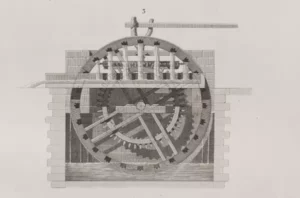 Histoire de l'Irrigation 10 Noria vue latérale